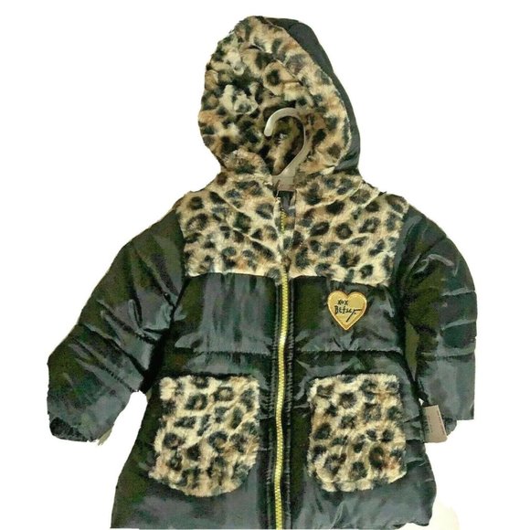 Betsey Johnson Black Jacket Toddler Girls 18 months Animal Print Faux Fur NWT
